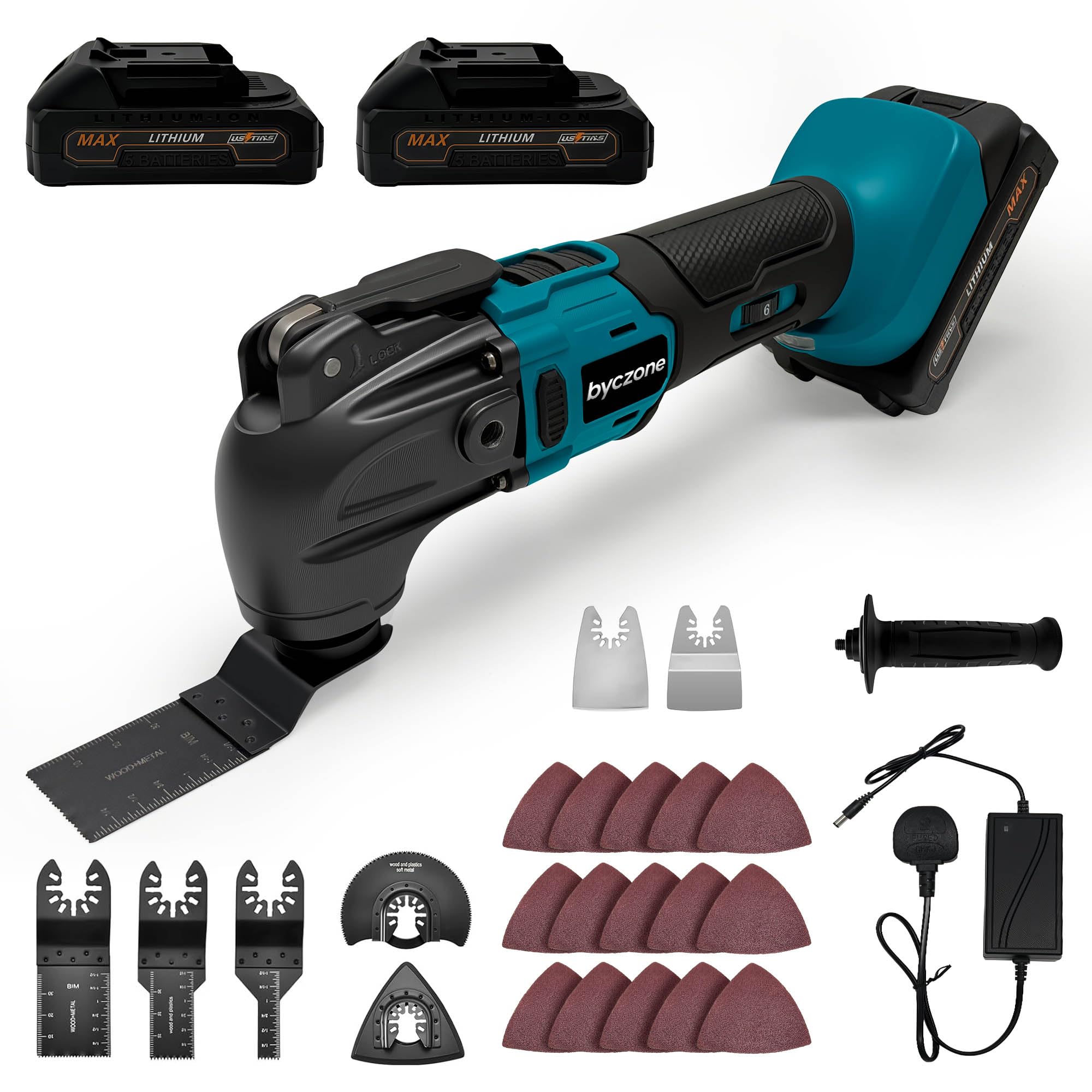 Cordless Oscillating Multitool with 2x2000mAh Battery, Cordless Multi Tools with 6 Variable Speed, 4°Oscillation Angle, 23PCS Oscillating Tool for Scraping Cutting Sanding