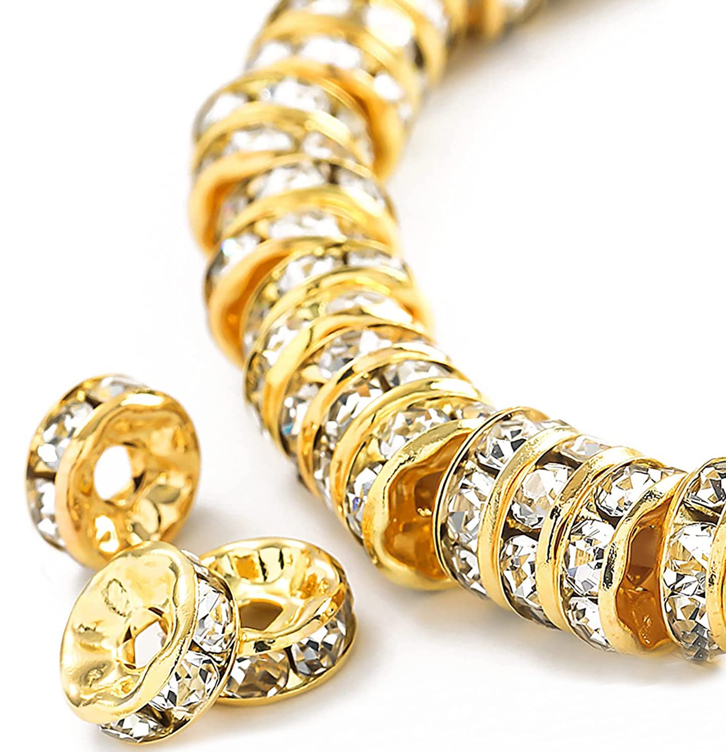 Photo 1 of 200Pcs 6mm Rondelle Spacer Beads Gold Plated Crystal Rhinestone for Jewelry Making Loose Beads for Bracelets