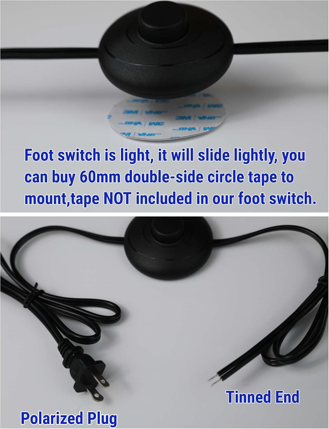 Coolneon Foot Switch Off/ON,6FT,Switch in Middle of Zip Cord,Plug+Tinned End,AWG18,250VAC,Extension Cord for Floor Lamp,Table Lamp,Christmas Tree,Tool,Appliance