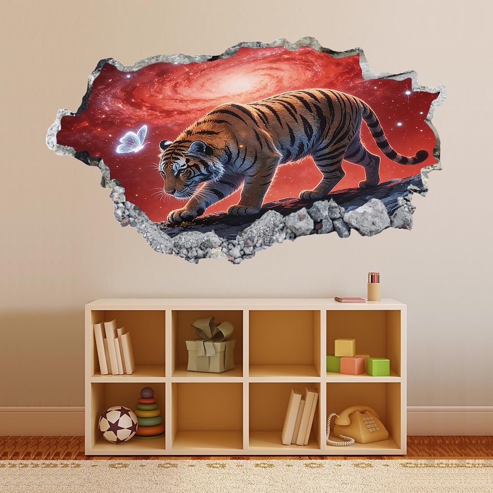 Pegatinas de decoración de pared 3D Mariposa Tigre Pegatinas De Pared Calcomanías Murales De Pared Rotas 3D Vórtice Cósmico Rojo Vinilo De Pared Arte Hogar Decoración De Pared 112x75cm