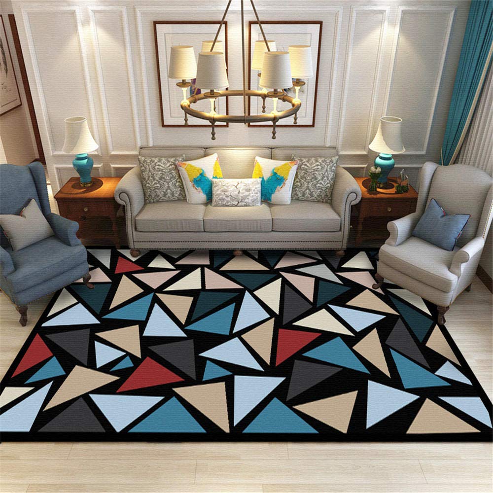 Tapis de salon géométrique anti-glisse contre les chutes sur parquet et carrelage