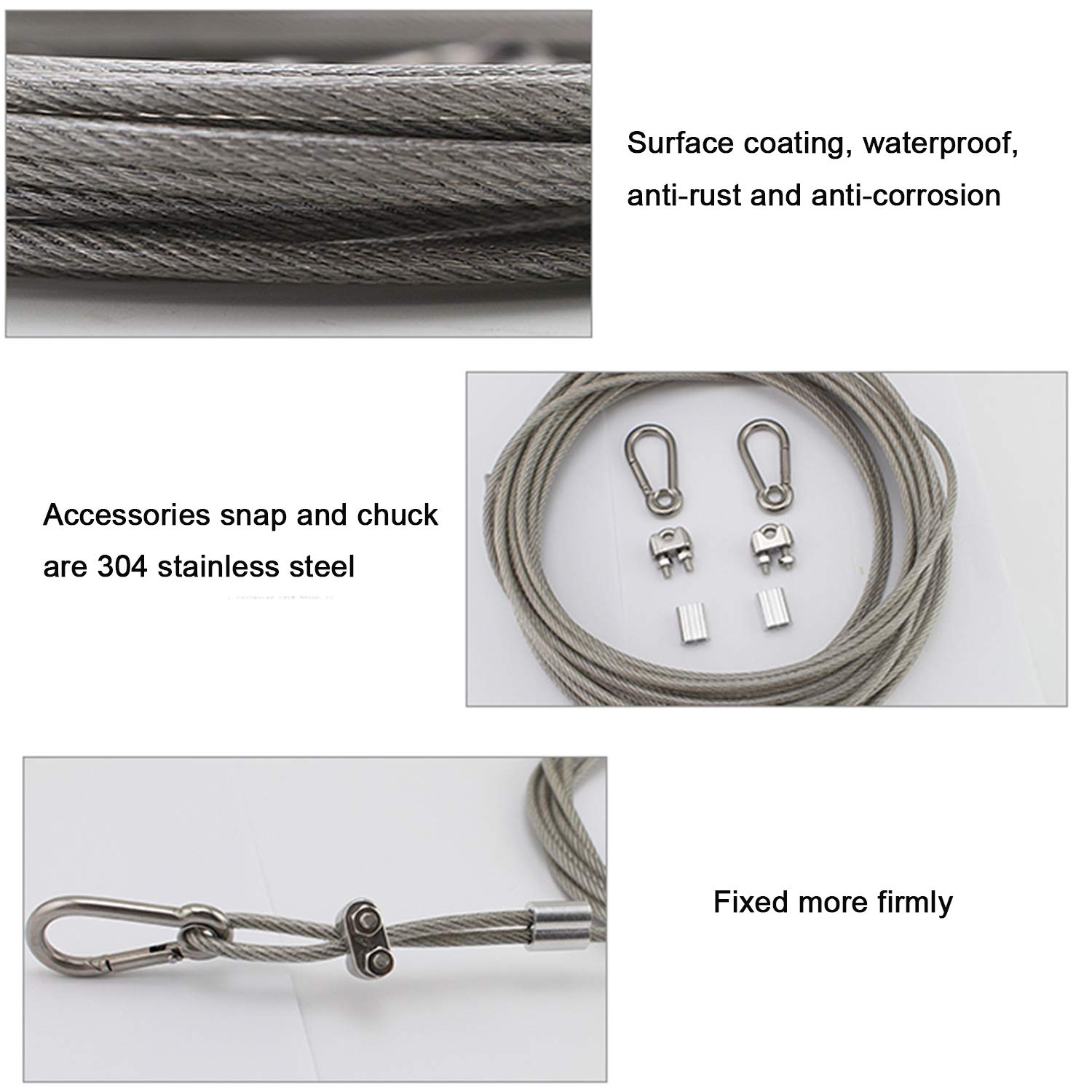 Corde de Ligne de Lavage Robuste, Corde à Linge en Acier Inoxydable de qualité supérieure avec revêtement imperméable, Cordes à Linge Portables Coupe-Vent antirouille,5mm-5m
