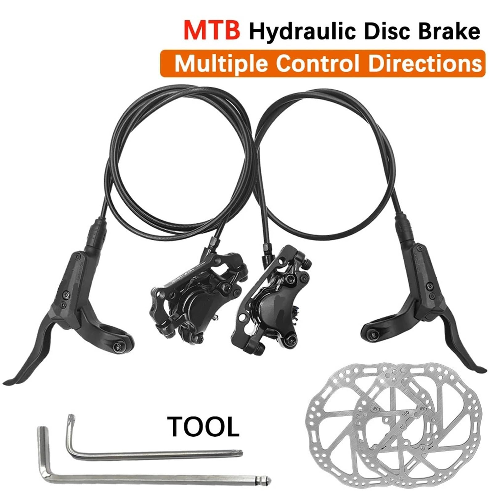 Genérico Kit De Freno De Disco Hidráulico For Bicicleta MTB, Pinzas De 2 Pistones, Rotor De 160 Mm Y 180 Mm, Palanca Delantera Y Trasera, Izquierda Y Derecha