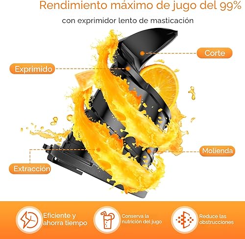 Vista 3 de Máquinas exprimidoras con canal de alimentación grande de 5.8 pulgadas, exprimidor de prensa en frío para verduras y frutas enteras de 400 W