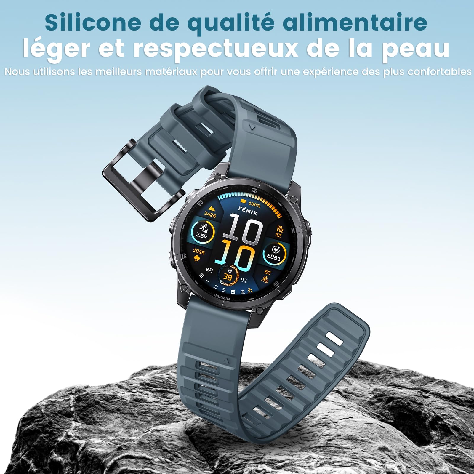 Bracelet Nylon QuickFit 26mm Pour Garmin Fenix 7X/7X Pro, 6X, 5X, Epix Pro - Ajustement Velcro - Confortable