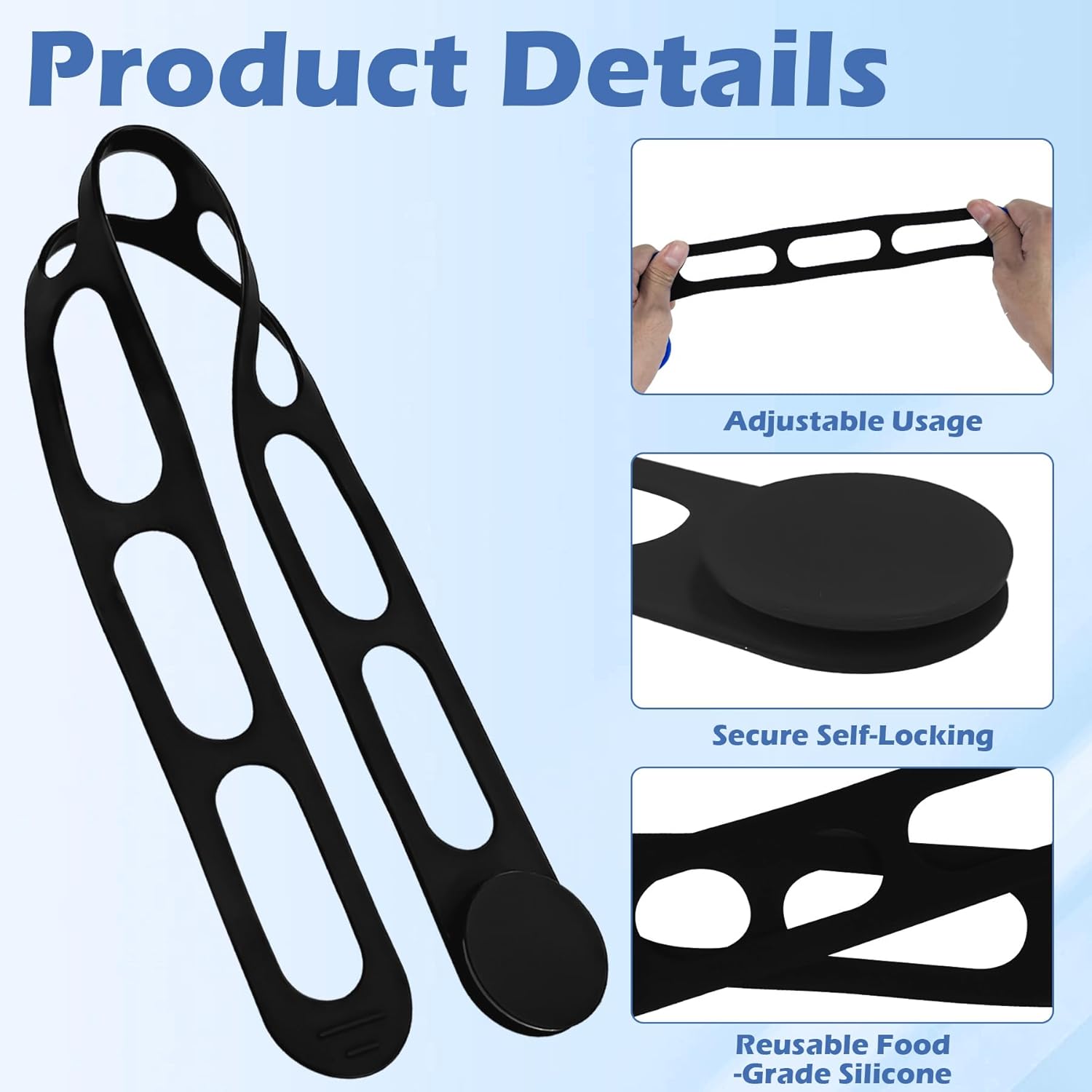 Earthtec Silicone Latch Strap for Slow Cooker Lid Pot Bento Box,Reusable Elastic Self-Lock-2pcs (Black+Blue)