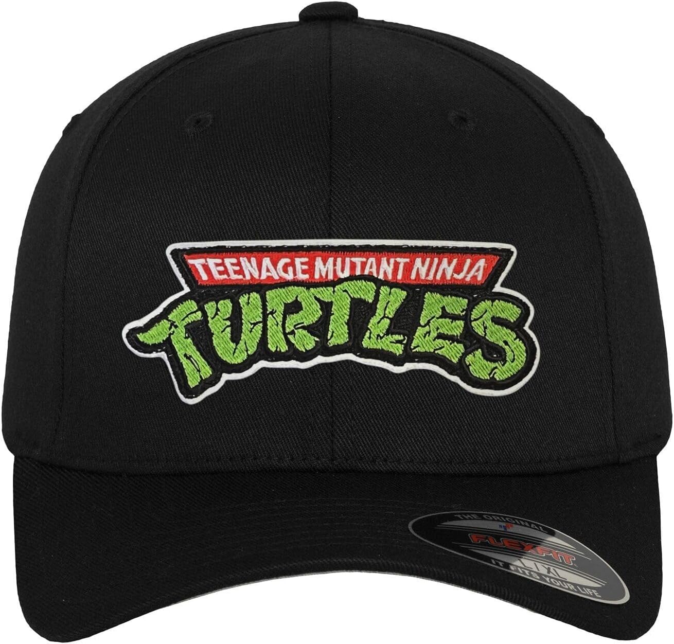 Teenage Mutant Ninja Turtles Officially Licensed TMNT Logo Flexfit Baseball Cap (Black), Small/Medium