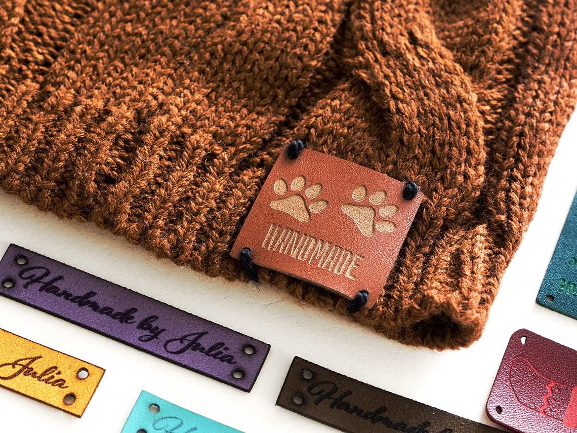 Custom Shape Leather Labels for Handmade Items, Swe-On Tags For Clothing, Name Tags for Handknit Beanies,Berets, Suede Labels, image 2