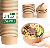 Vista 17 de Cuencos de papel redondos desechables de 34 onzas con tapa, 50 juegos de cajas de contenedores de delicatessen, a prueba de derrames, aptos