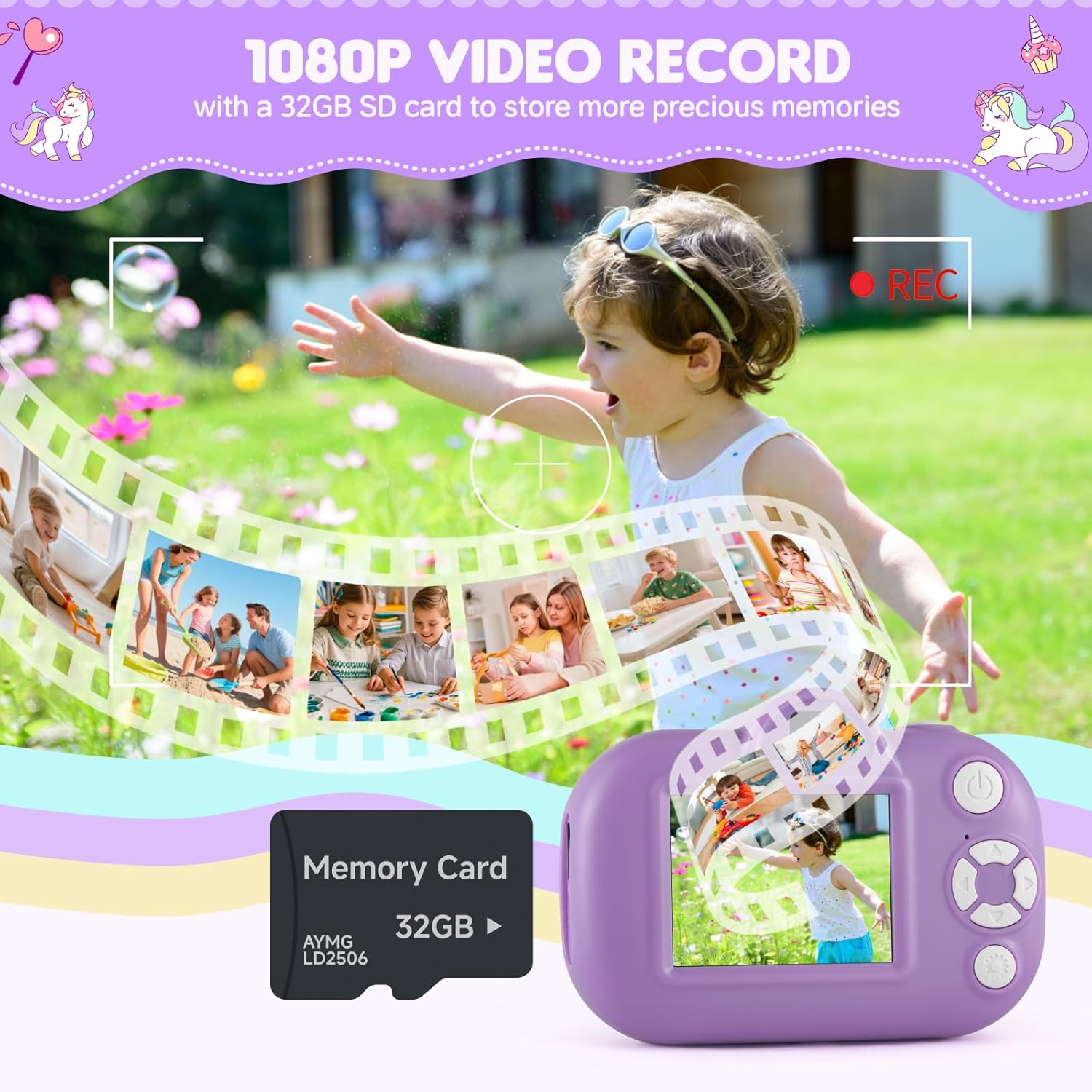 Kids Camera Toddler Toys for 3 4 5 6 7 8 Years Old Girls, 48MP HD Dual Lens Selfie Camera for Kids, 1080P HD Video Kids Digital Camera for Age 3-9 Christmas Birthday Gifts with 32G SD Card - Image 5
