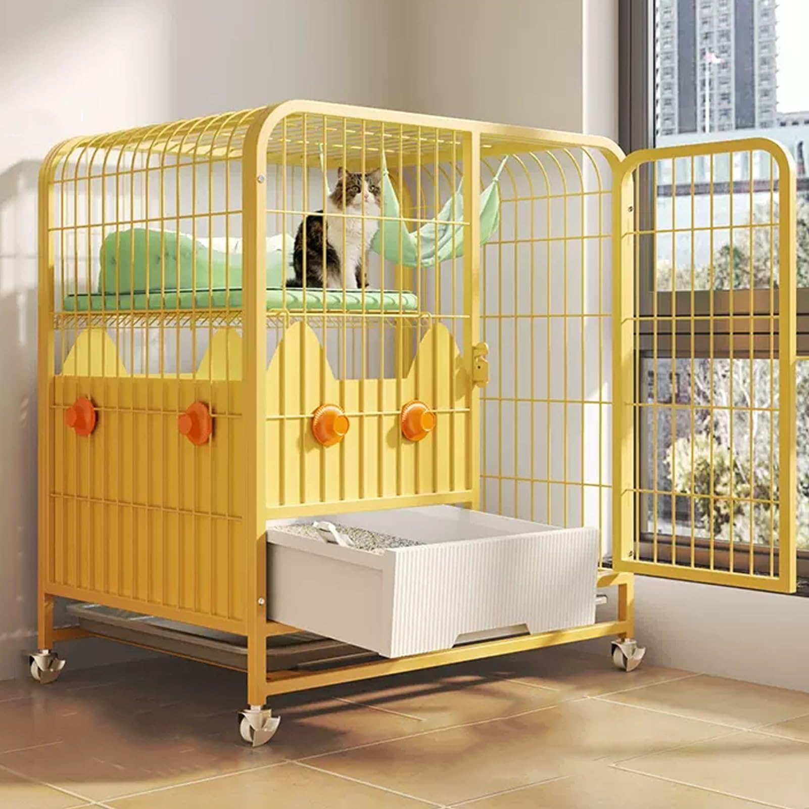 Cage d'intérieur pour chat avec bac à litière, parc pour petit animal et mobilier modulable