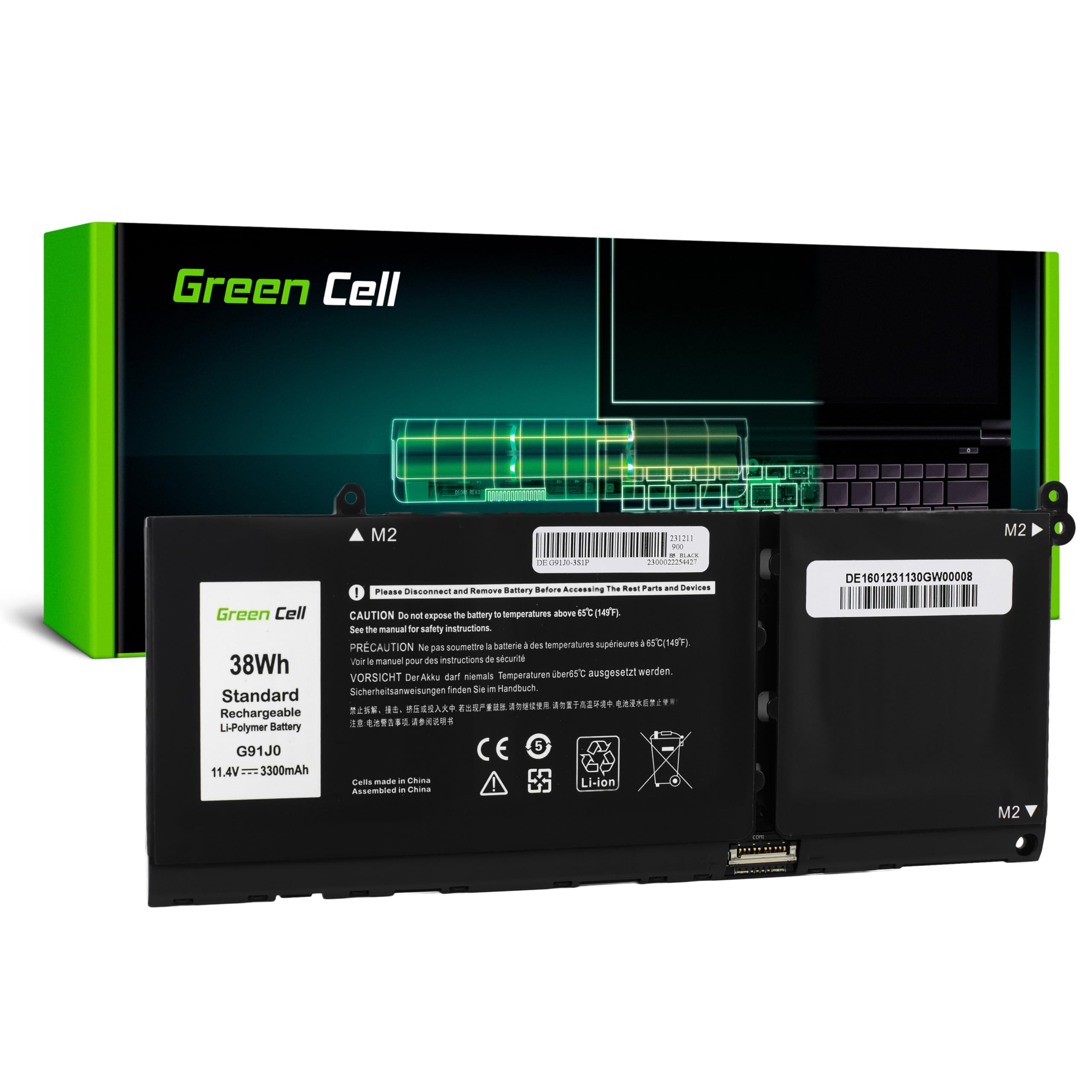 Green Cell G91J0 Batteria per Dell Latitude 3320 3330 3520 Inspiron 15 3511 3525 5510 Portatile (3300mAh 11.4V Nero)
