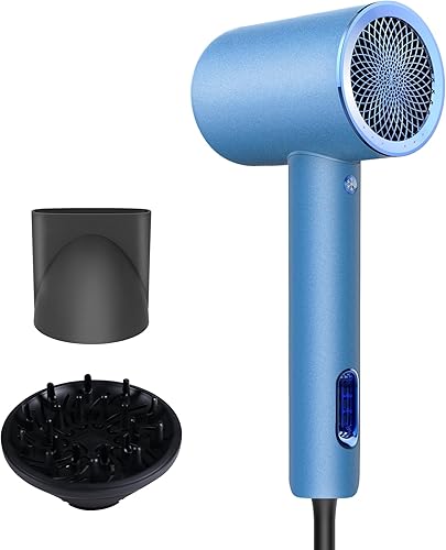 Miniatura 10 de NITION Secadores de pelo compactos potentes de 1875 vatios con difusor, concentrador. Secador de pelo pequeño para un secado rápido y suave. LED 3