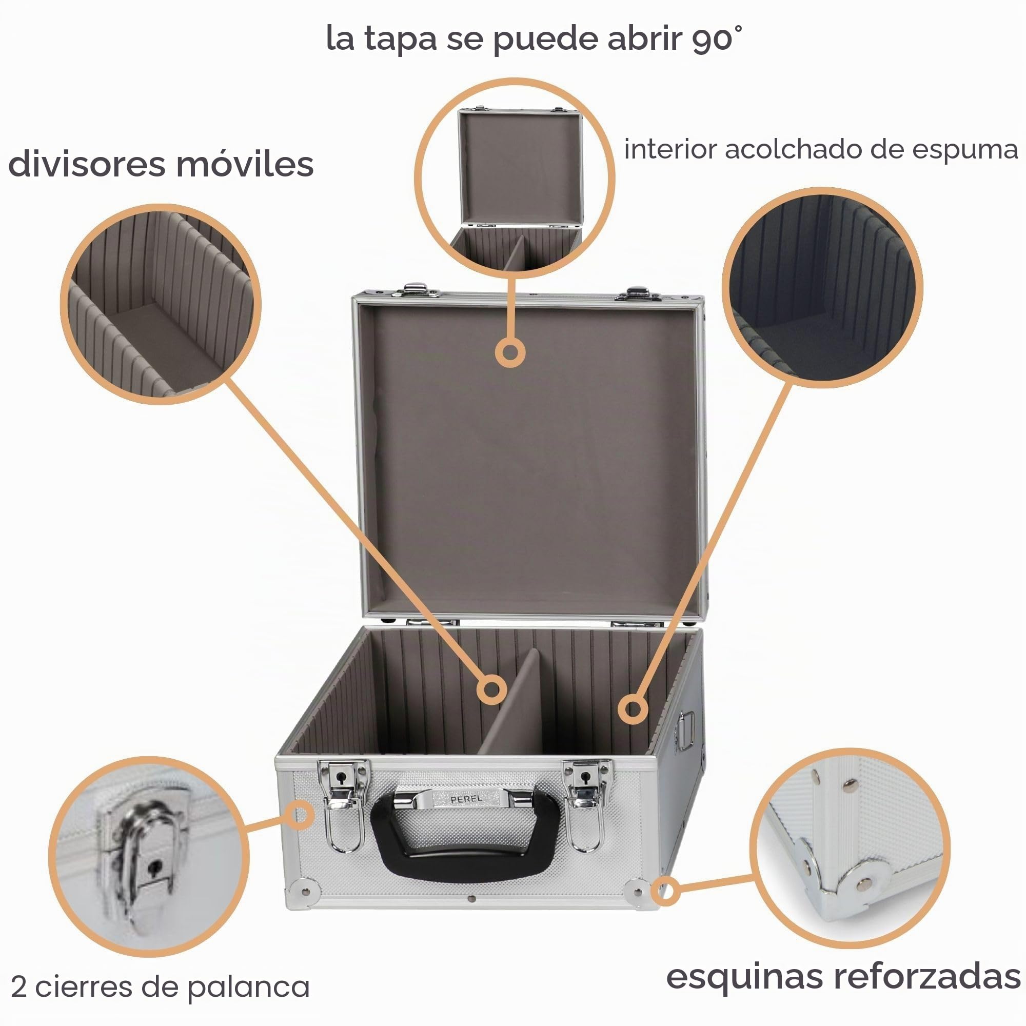 Perel Box para 40 CD, bloqueo de llaves, 2 llaves, aluminio, 280 x 268 x 160 mm