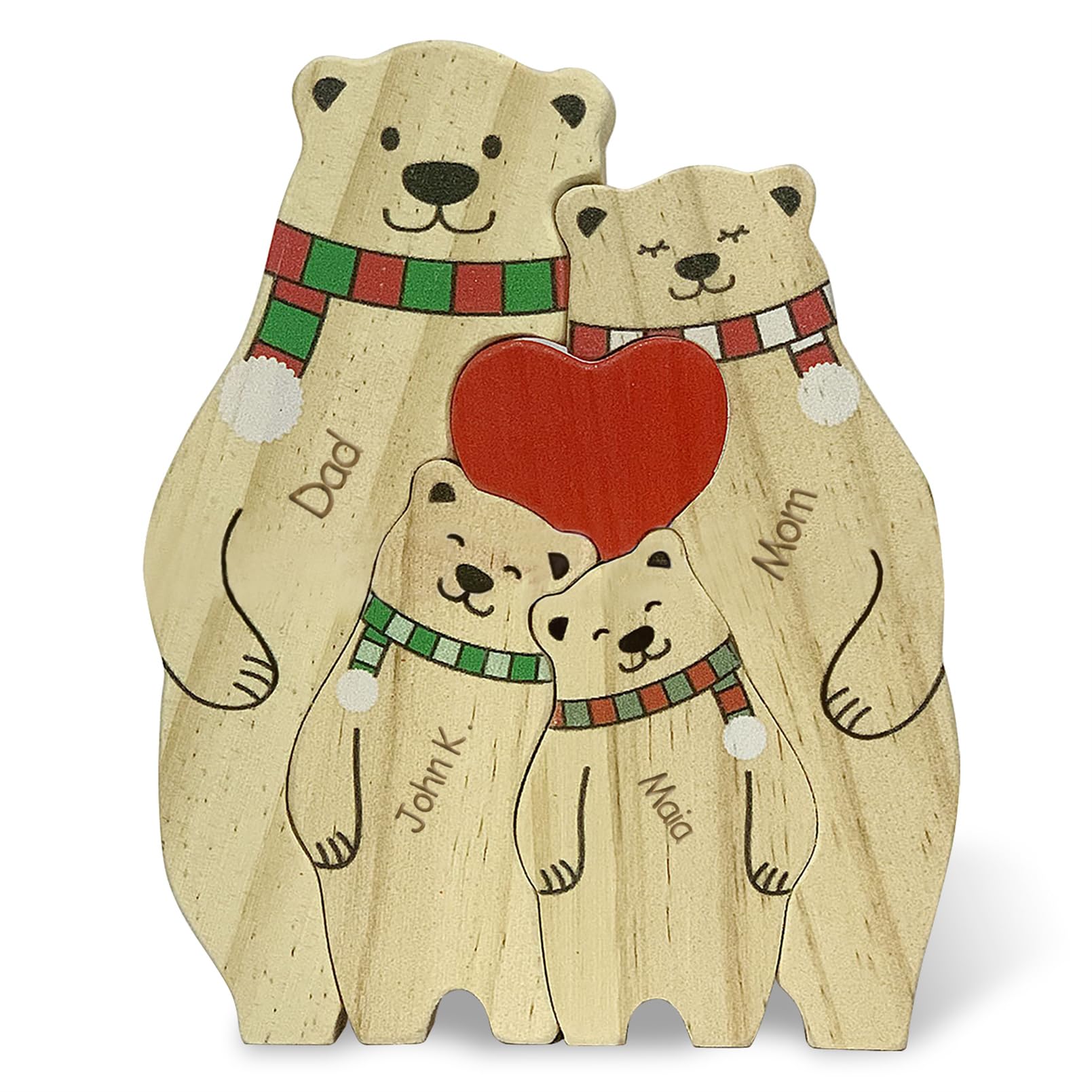 Personalized Wooden Puzzle with 2-8 Family Name, Wooden Bear Puzzle,Customizable for Home Decor and Thoughtful Gifts, Birthday for Mom, Dad (Cute Bear