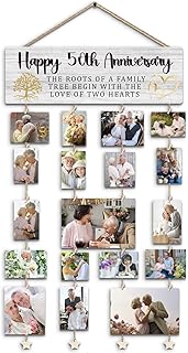 Lacama 50th Anniversary Photo Frames Gifts-Vintage Style Wood Hanging Photo Display Wall Hanging with 30 Clips Multi Picture Frames Collage Decoration
