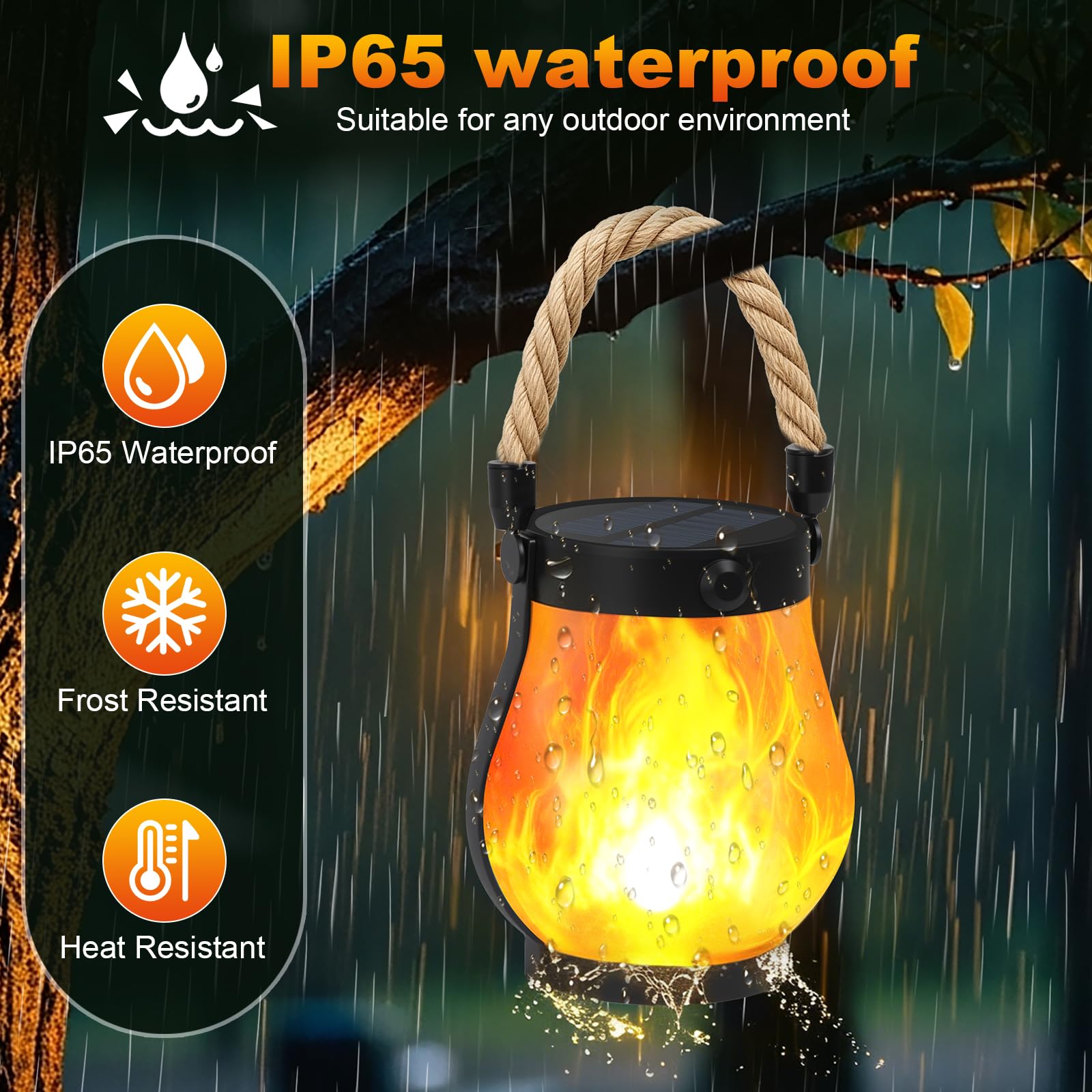 Faroles solares para exteriores, paquete de 2 con luces de llama ultra reales, carga dual (USB/solar), 2 modos y diseño impermeable al aire libre, luces decorativas para colgar/mesa para patio