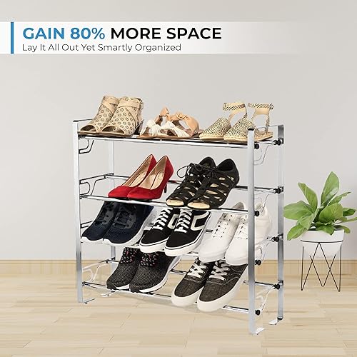 Miniatura 3 de Organizador de almacenamiento de zapatos cromado ajustable de 4 niveles, portátil, grande, estante de armario independiente para dormitorio y