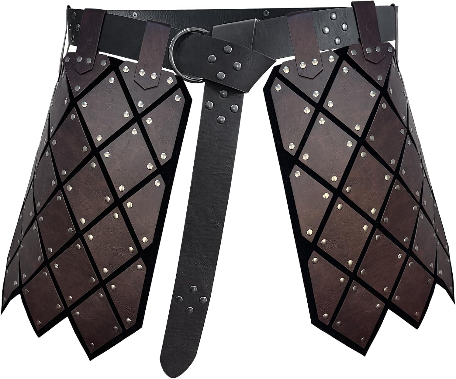 HiiFeuer Medieval Faux Leather Thigh Armor, Retro Double Sides Waist Armor with Belt, Mercenary&Knights Skirt Armor for LARP