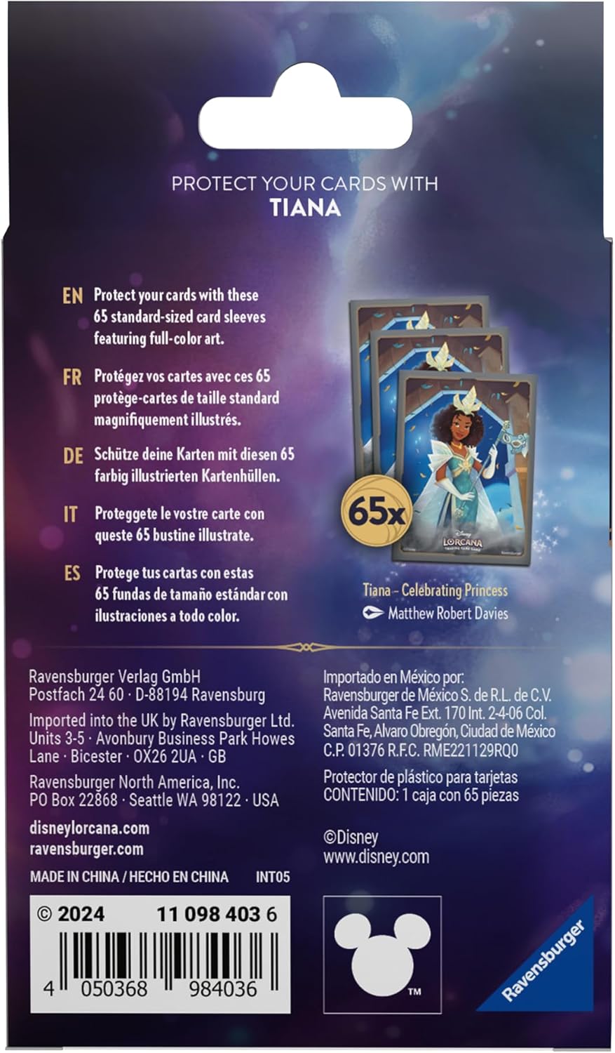 Ravensburger Disney Lorcana TCG Card Sleeves Featuring Tiana – Celebrating Princess by Matthew Robert Davies | 65 Protective Sleeves for TCG Decks | Ages 8+