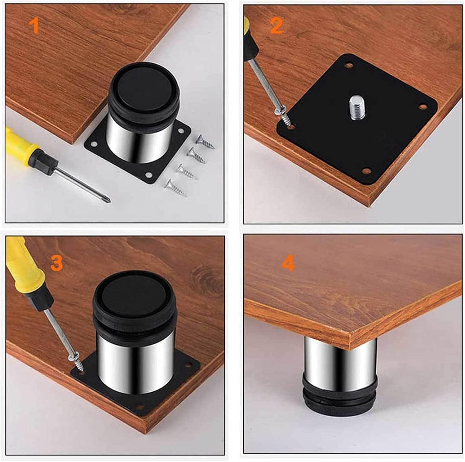 Swivel Adjustable Table Leg X4 Cabinet Legs Adjustable Stainless Steel Adjustable Bed Legs Round Furniture Leg 0-15mm for DIY Furniture,450mm(17.71in) ()