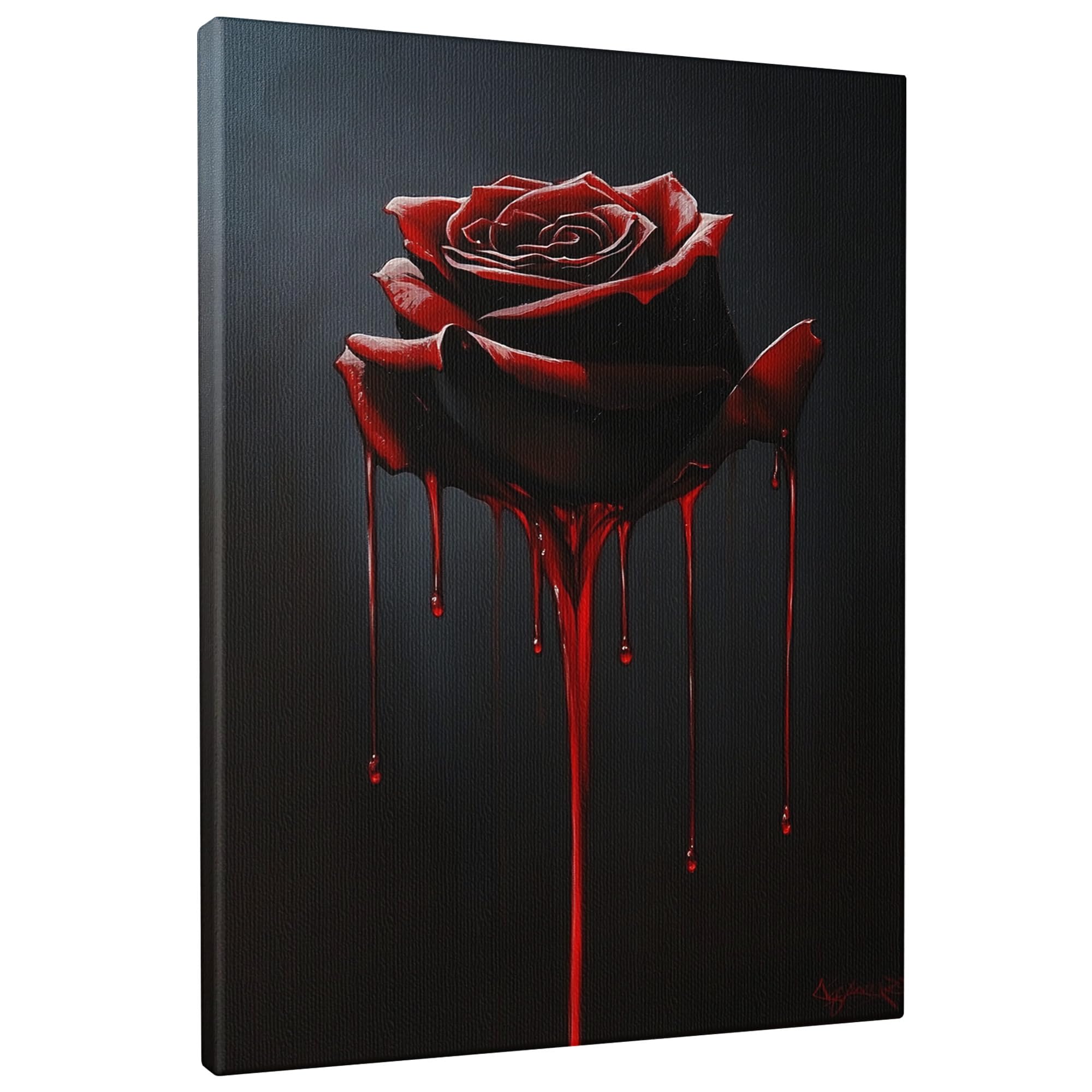 Blood Red Rose Canvas Wall Art, Black and Red Floral Painting, Gothic Wall Decor for Living Room, Bedroom, Halloween, Singular Home Aesthetic 12x16 Inch