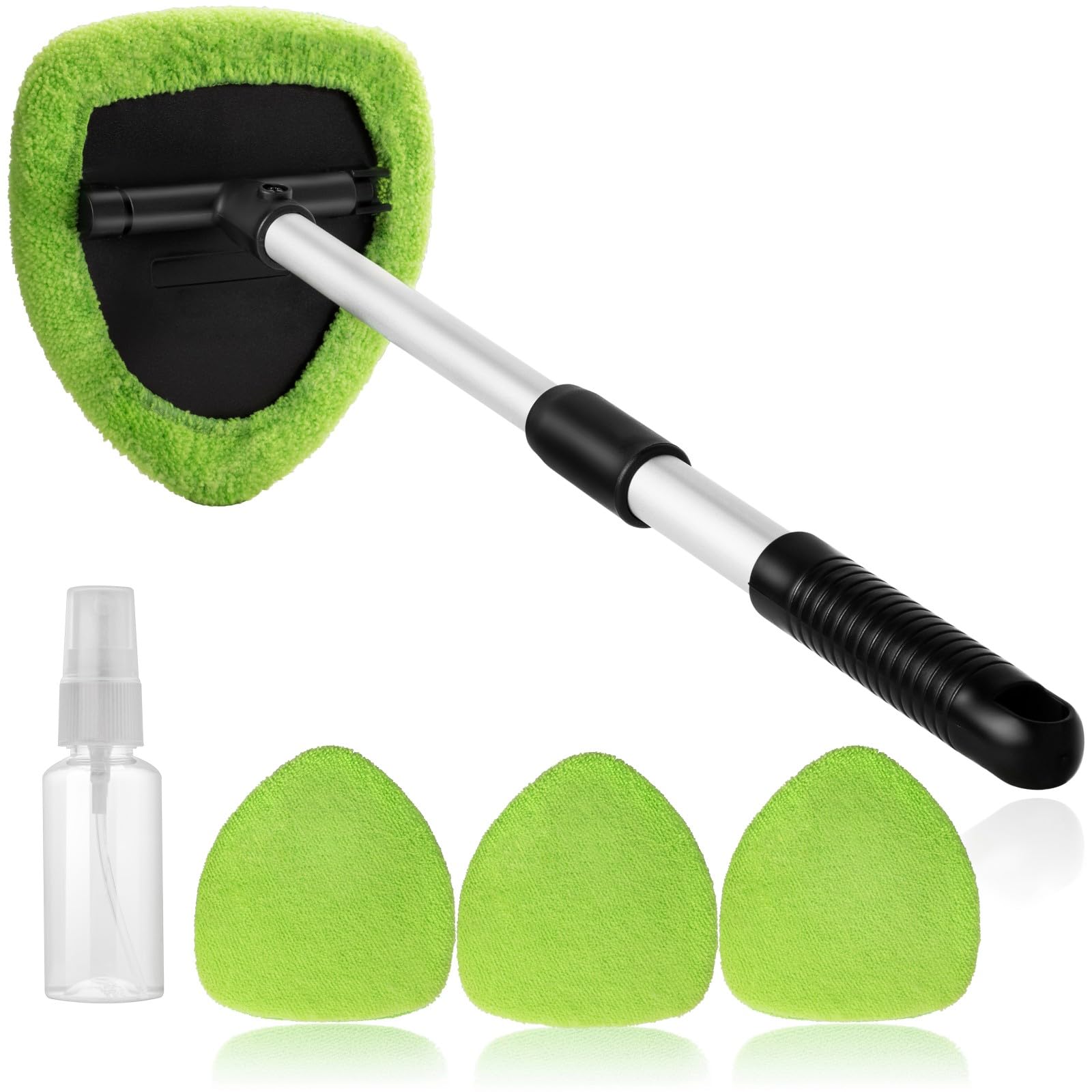 11 herramientas limpiadoras de parabrisas, kit de lavado de limpieza de ventana de automóvil con 6 almohadillas de microfibra reutilizables, 2 botellas de pulverización y asas extensibles, 8