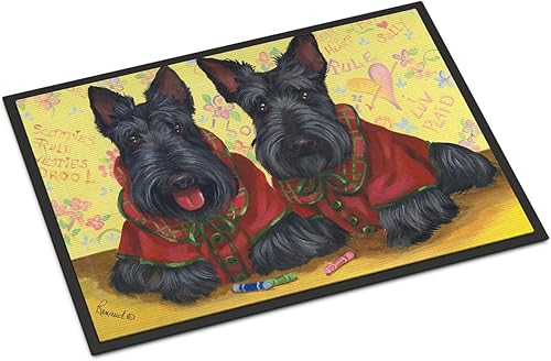 Miniatura 1 de Caroline's Treasures PPP3271MAT Scottish Terrier Scotties Rule Felpudo de 18 x 27 pulgadas, tapete para puerta delantera, interior y exterior, para