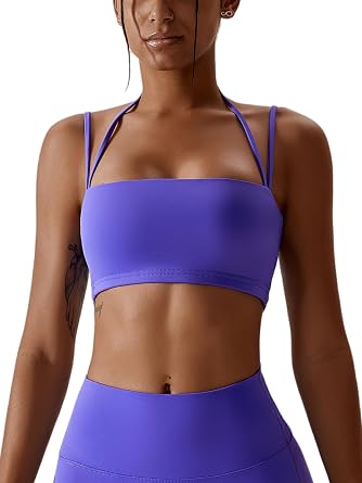 ABOCIW Womens Workout Bandeau Sports Bras Padded Halter Bra Training Fitness Running Yoga Crop Tank Top