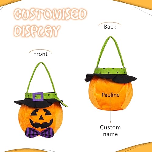 Miniatura 4 de Bolsas de calabaza de Halloween personalizadas para niños, bolsas de Halloween personalizadas para dulce o truco, con nombre bordado de Halloween,