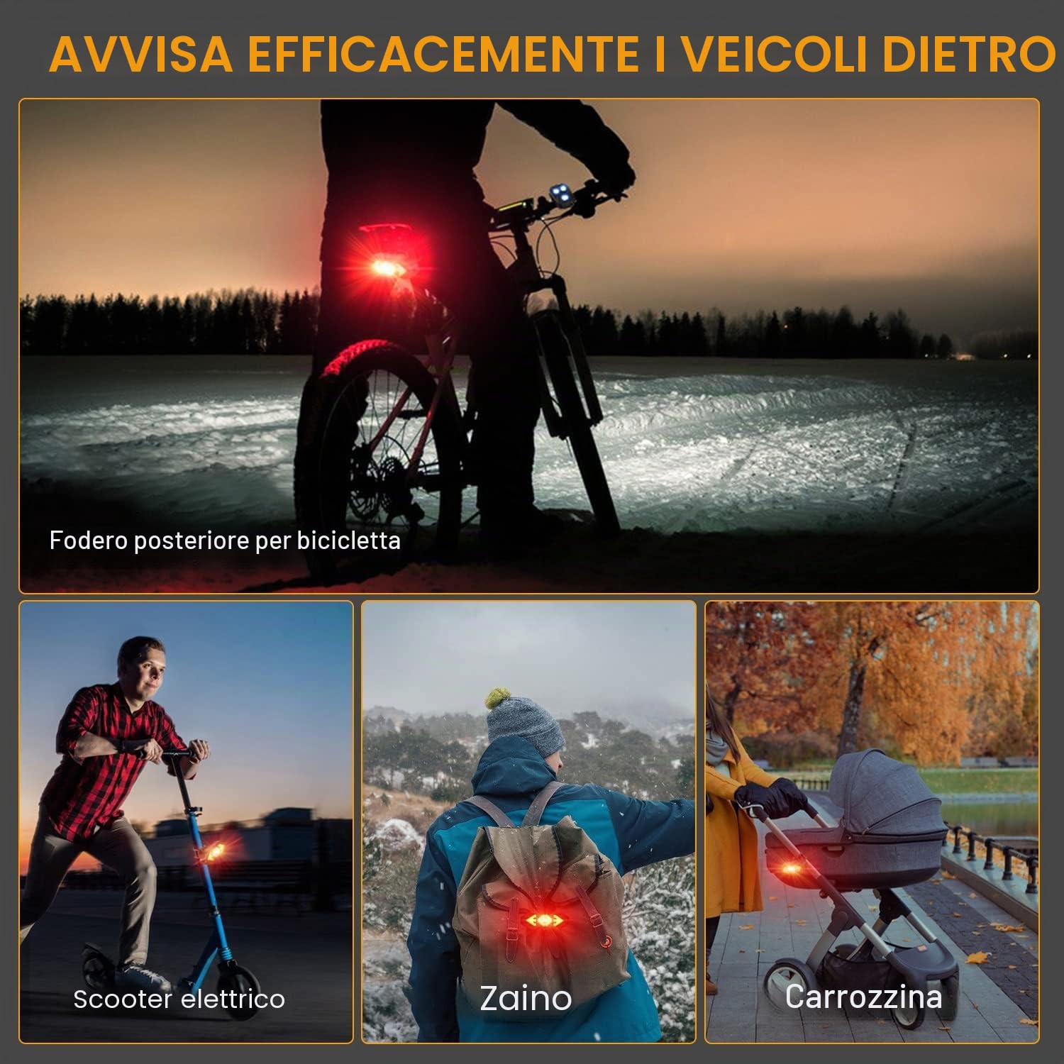 Luce Bici Super Luminosa LED Indicatore Direzione Lampada Telecomando Fanalini posteriori per bicicletta USB Ricaricabile Fanale Posteriore Per All Ciclismo Sicurezza Avvertimento Luci e riflettori