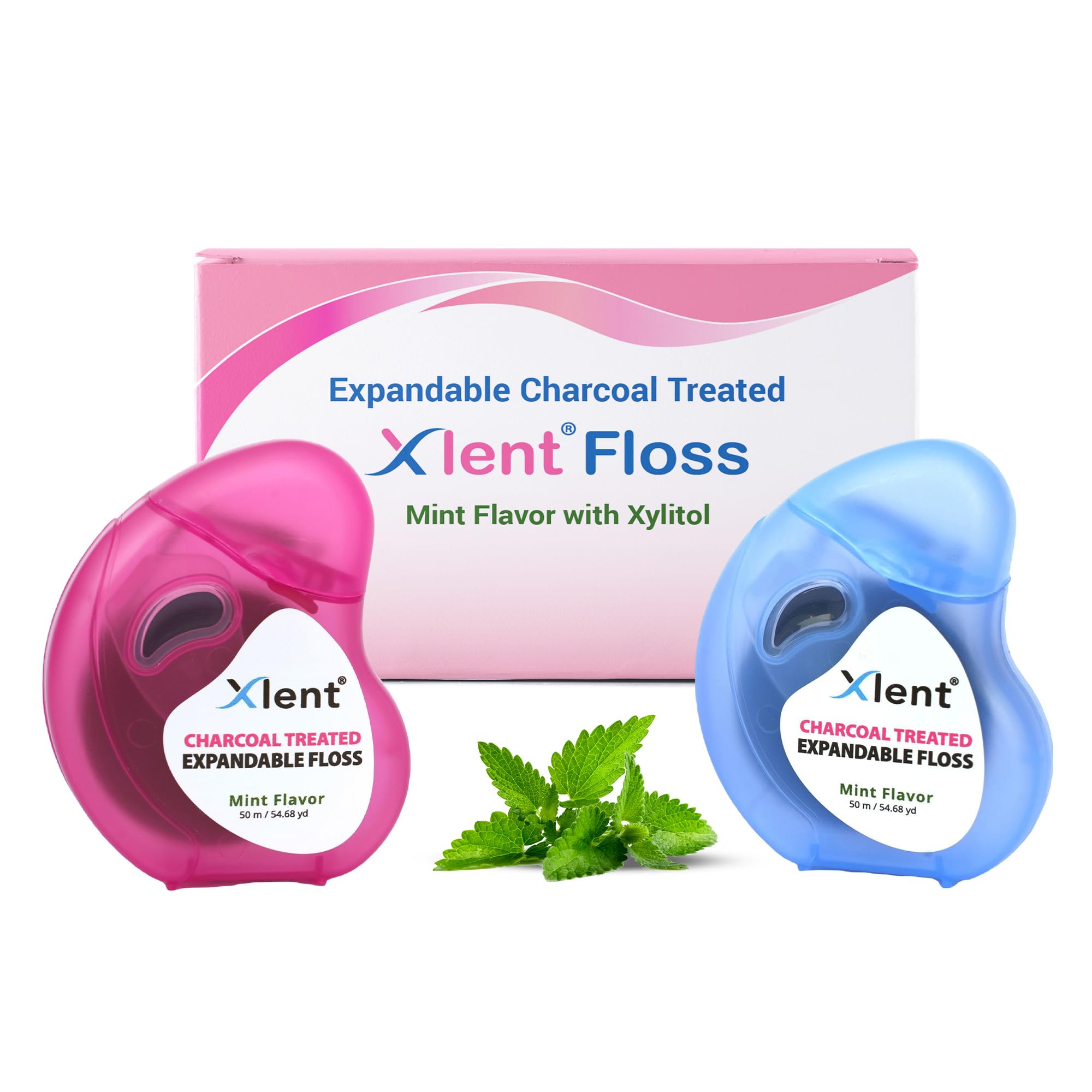 XLENT Floss Expandable Dental Floss Activated Charcoal with Xylitol Plant-Based Wax Fresh Mint Flavor PFAS PTFE Free 50