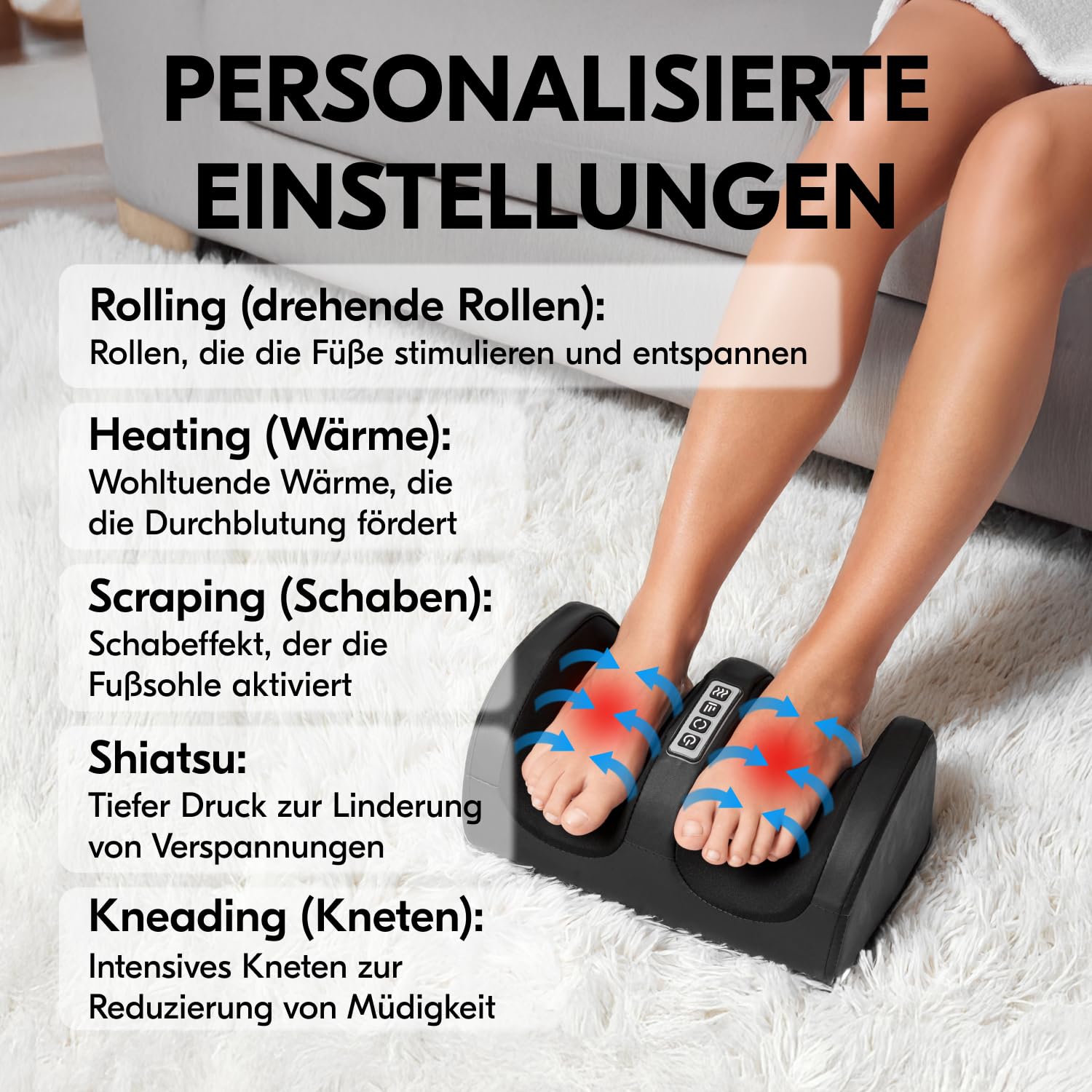 Shiatsu-Fußmassagegerät mit Heizung, Massage der Bein- und Fußmuskulatur, Fußmassagegerät mit Massagerollen, originelles Geschenk.