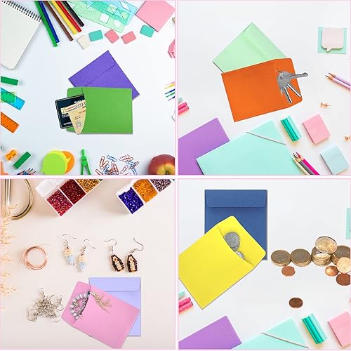 Miniatura 6 de 120 sobres pequeños coloridos para tarjetas de biblioteca, sobres de monedas, sobres de semillas con 12 hojas de puntos de pegamento de doble cara