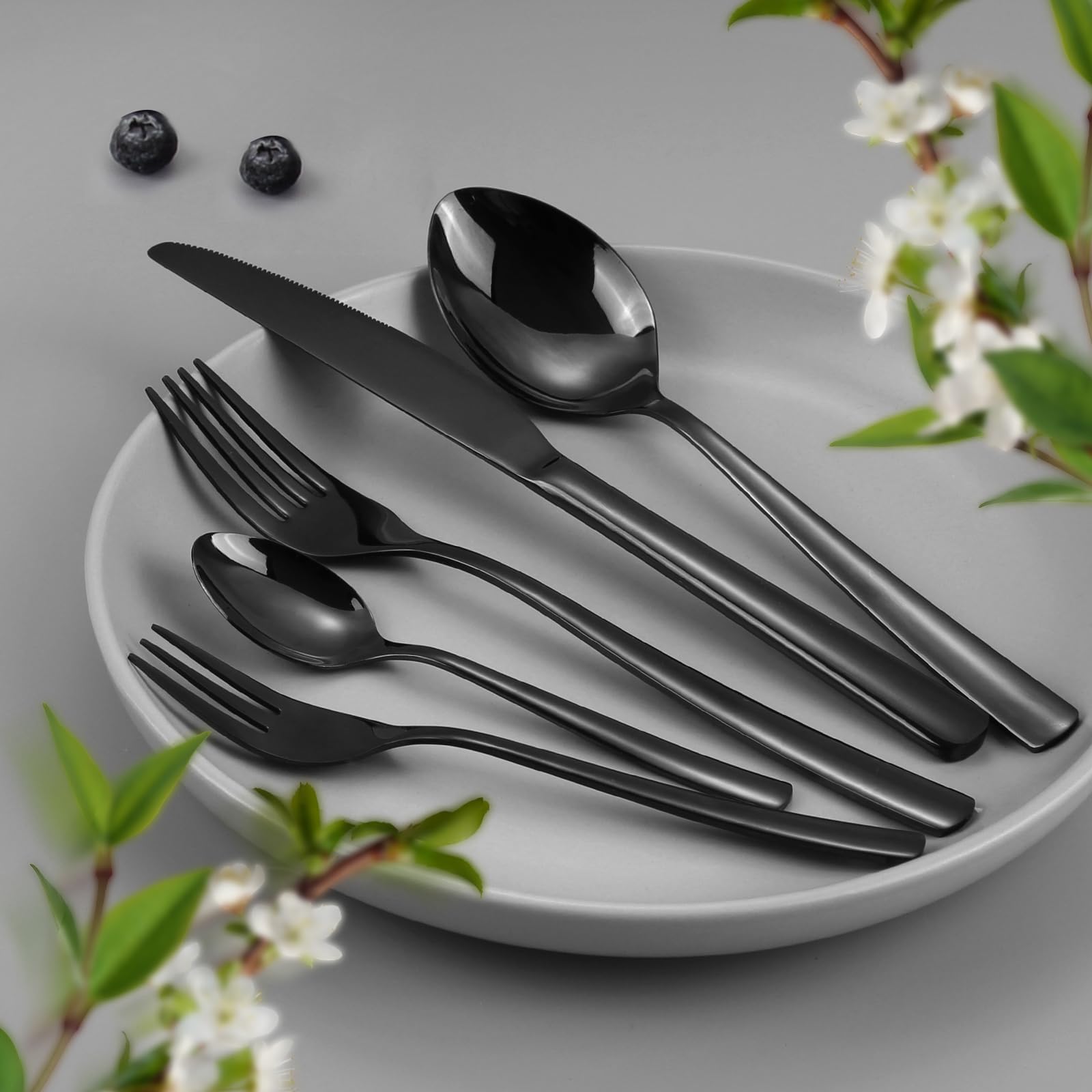 HONKKU 30-teiliges Besteck Set Schwarz - Edelstahl Essbesteck Für 6 Personen