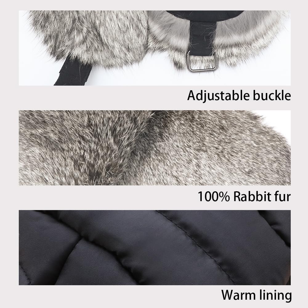 Winter Trapper Hat, Warm 100% Rabbit Fur Aviator Hat, Russian Trooper Hunting Ski Hat - Image 5