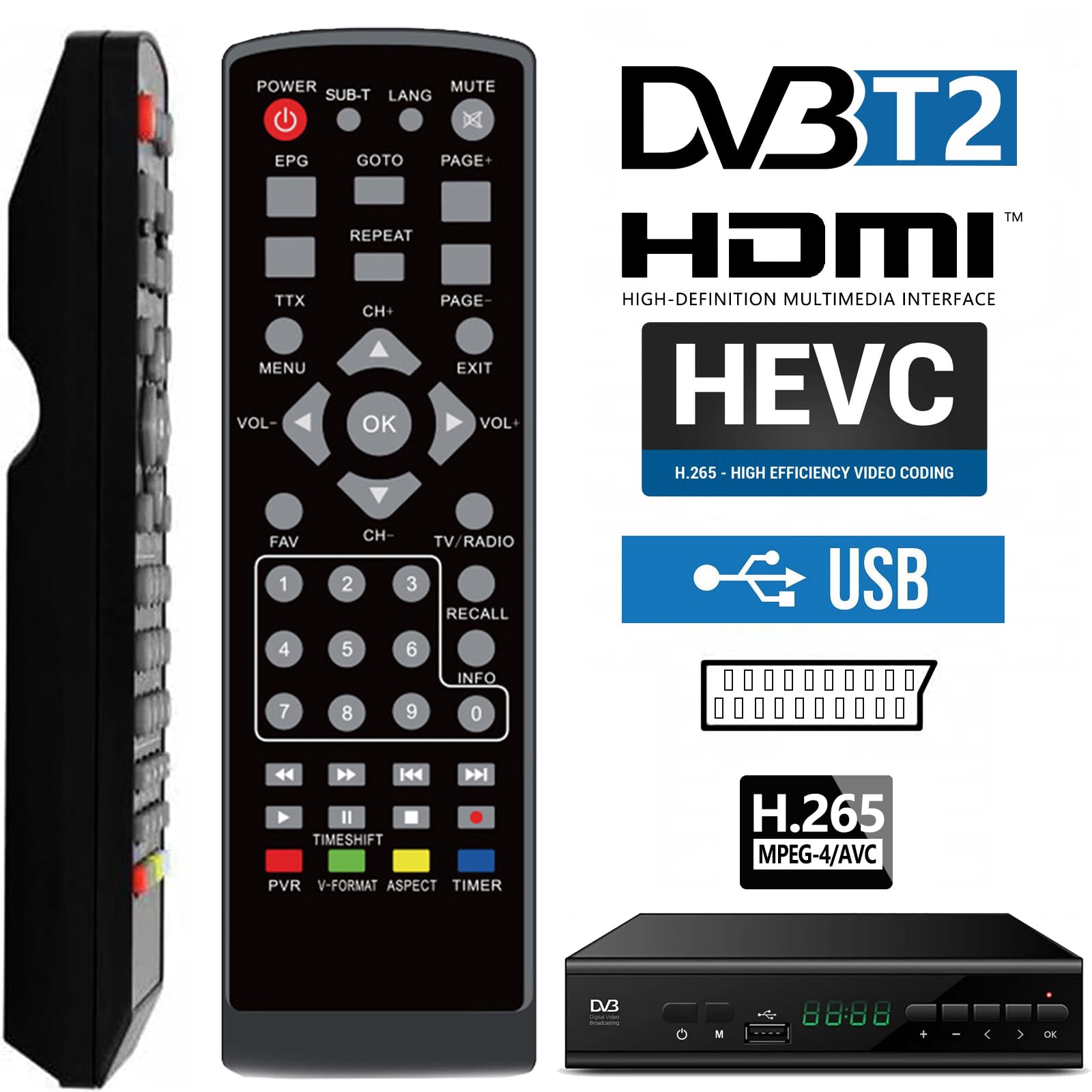 Decodificador TDT HD 2024,Sintonizador TDT HD,Receptor TDT HD,Decodificador DVB-T2,HD 1080P H265 HEVC Principal 10 bit,Soporta ETHERNET/USB WiFi/Proyector/Dolby/PVR/Funciones Multimedia