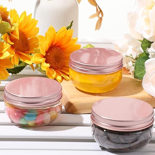 Miniatura 4 de Suclain 50 tarros de plástico de boca ancha de 3 onzas con tapas de aluminio, pequeños tarros transparentes para gelatina, mermeladas, especias,