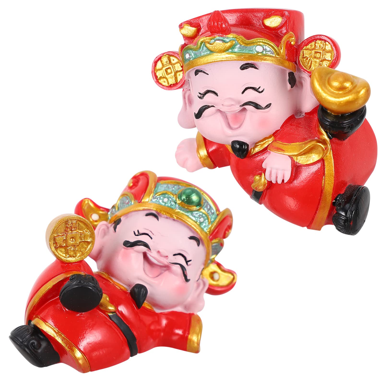 HomoyoyoHome Ornament 2pcs Dashboard ative New Topper Chinese Wealth Yuan Feng Cake Shen Bao Birthday Year Small Baking Decoration Figurine Fortune Good Resin of Adornment Ornament Unique