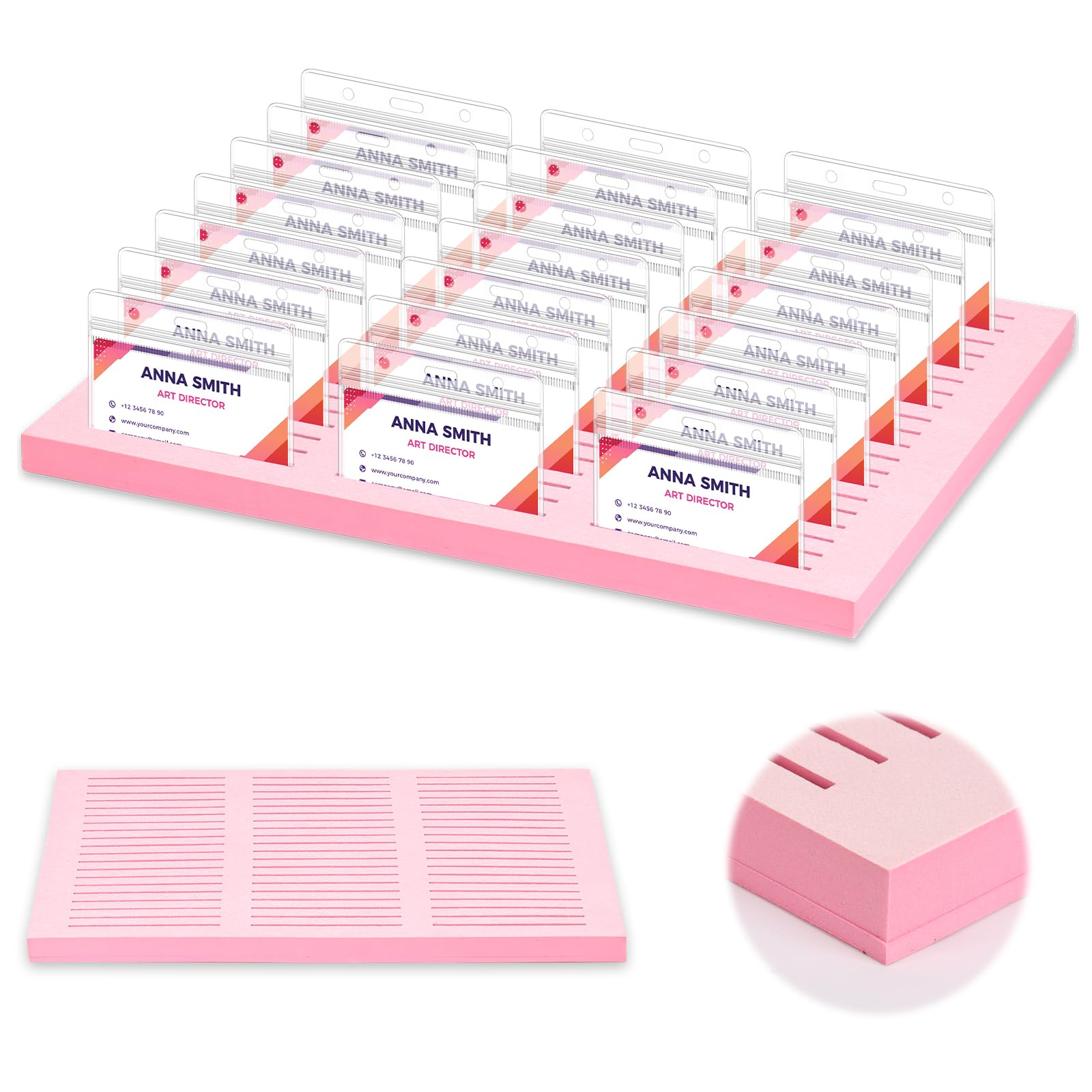 60 Slots Pink Foam Name Badge Holder 4.25 Inches Slots