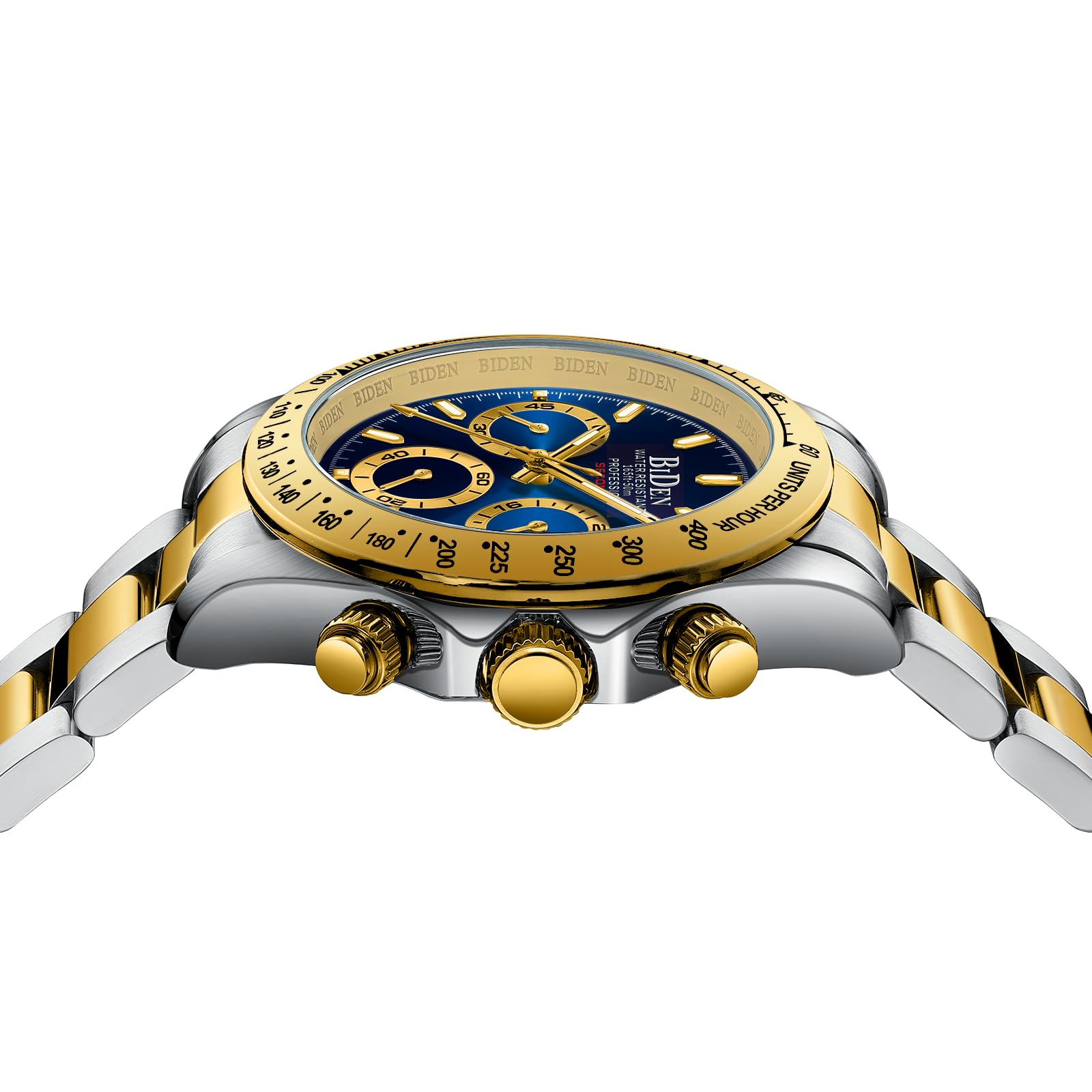 HANPOSH Reloj Hombre Cronógrafo de Acero Inoxidable(Plata Oro Azul11)