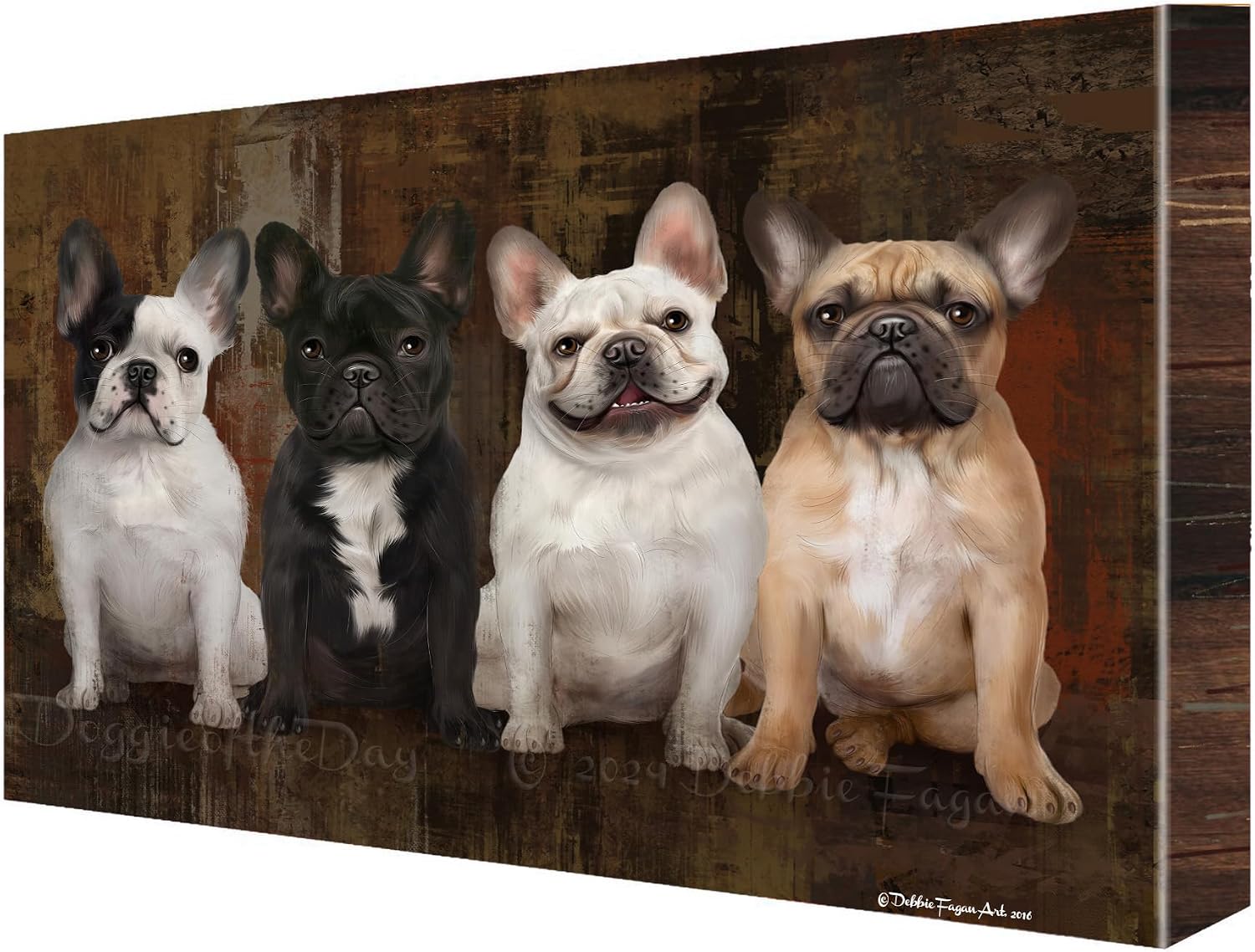 Doggie of the Day Rustic with French Bulldog Canvas Wall Art - Premium Quality Ready to Hang Room Decor - Flat Rolled 8" x 10"