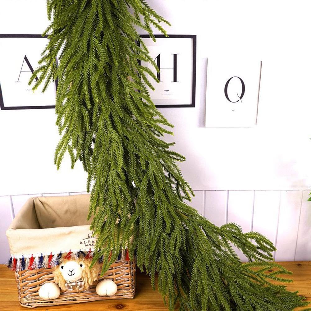 Lot De 2 Guirlandes De Noël Vertes 5,5 Mètres CAREDGO | Décoration Sapin, Porte, Cheminée, Escalier | PVC Réaliste Pour Intérieur/extérieur