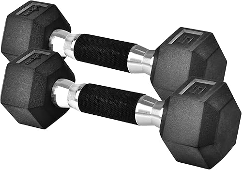 Yes4All 10-150 LBS Set Rubber Encased Exercise & Fitness Hex Dumbbell, Hand Weight With Anti-Slip For Strength Training
