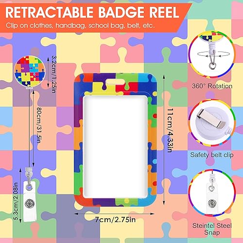 Miniatura 4 de Giantree Soporte para tarjetas de alta resistencia con clip de carrete retráctil, soporte para tarjetas de identificación de conciencia sobre