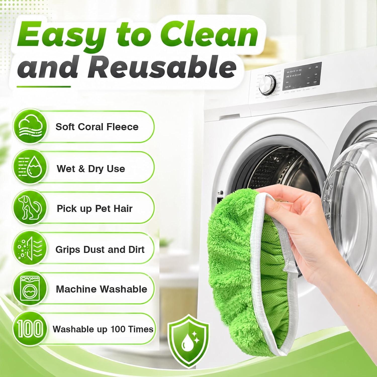 Reusable Mop Pads Compatible with Swiffer Sweeper Mop Cleaning Mop Pads Refill for Dry & Wet Sweeping for Multi-Surface/Hardwood Floor Cleaning (Green) image 3