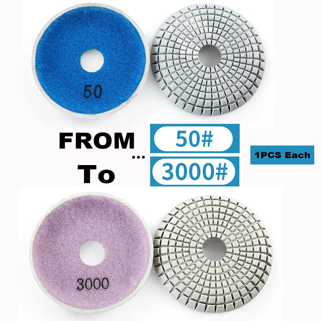 10,2 cm Bogen-Schüssel-Form, Wasser, weiche Schleifblechscheiben, Set nass, konvexe, konvexe, konkave Polierpads, Körnung 50–3000, für Granit, Beton, Marmor, mit Fugen-Kleberscheibe (Schleifscheiben +