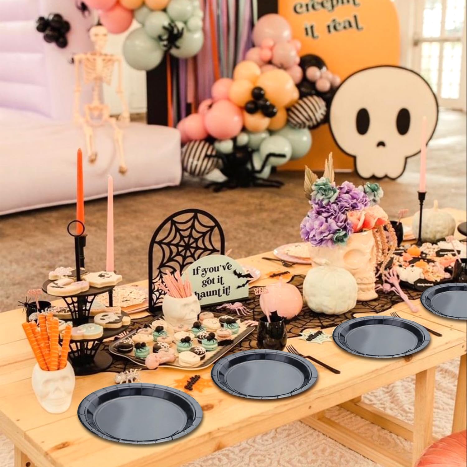 PTECDROTS Lot De 50 Assiettes Rondes Jetables En Carton Noir | WhichOne