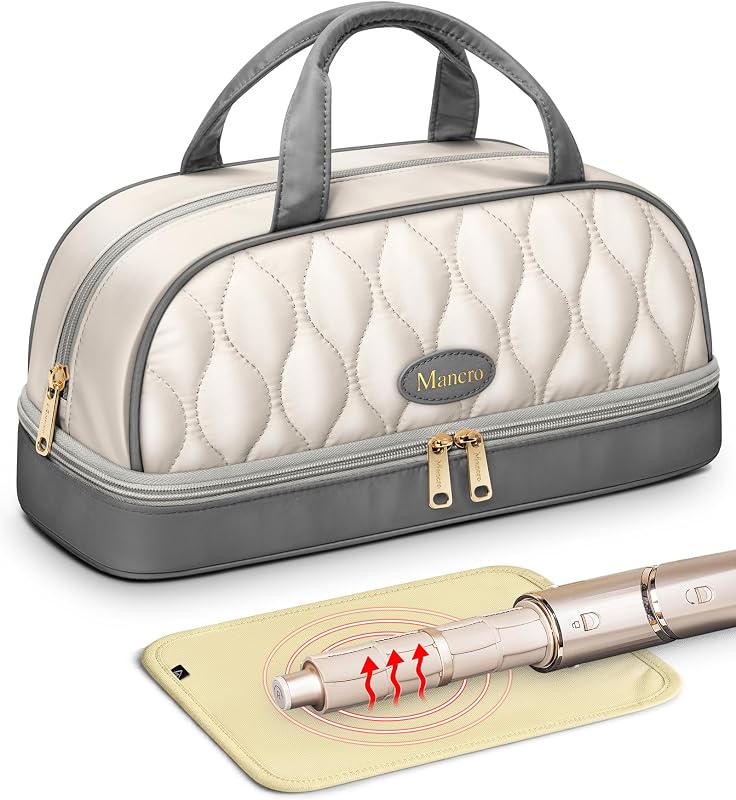 Mancro Estojo de Viagem para Shark FlexStyle, Dyson Airwrap e Shark FlexFusion com Tapete Resistente ao Calor, Cinza Marfim