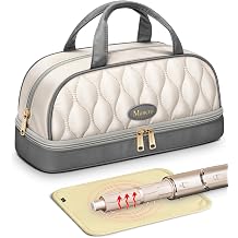 Mancro 2 Layer Carrying Case for Shark FlexStyle, Quilted Puffy Hair Tools Travel Bag with Heat-Resistant Mat for Dyson Airwrap & Shark FlexFusion, Hair Dryer Organizer for Women, Ivory Gray